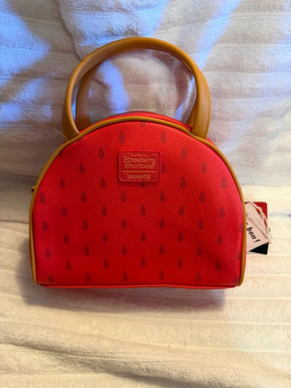 Loungefly Red Pink Strawberry Shortcake Satchel with Tan Handles